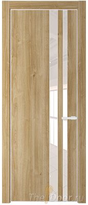 Дверь Profil Doors 20NE цвет Дуб Карамель кромка Белый матовый RAL9003 стекло Lacobel Перламутровый лак