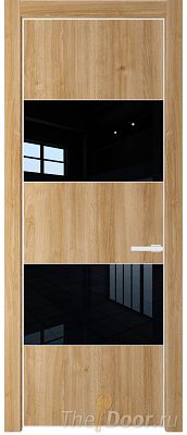 Дверь Profil Doors 22NE цвет Дуб Карамель кромка Белый матовый RAL9003 стекло Lacobel Черный лак