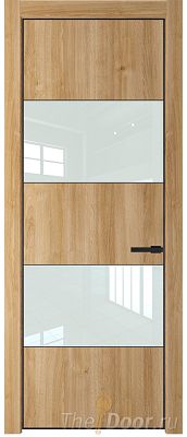 Дверь Profil Doors 22NE цвет Дуб Карамель кромка Черный матовый RAL9005 стекло Lacobel Белый лак