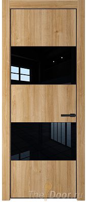 Дверь Profil Doors 22NE цвет Дуб Карамель кромка Черный матовый RAL9005 стекло Lacobel Черный лак