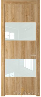 Дверь Profil Doors 22NE цвет Дуб Карамель кромка Золото стекло Lacobel Белый лак