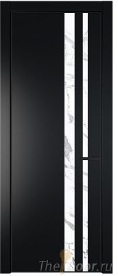 Дверь Profil Doors 20PA цвет Блэк стекло Нефи белый узор серебро цвет профиля Черный матовый RAL9005