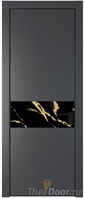 Дверь Profil Doors 17PE цвет Графит (Pantone 425С) кромка Черный матовый RAL9005 стекло Нефи черный узор золото