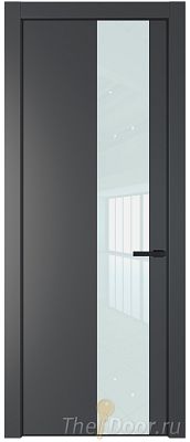 Дверь Profil Doors 19PE цвет Графит (Pantone 425С) кромка Черный матовый RAL9005 стекло Lacobel Белый лак