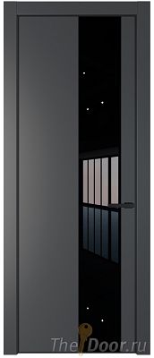 Дверь Profil Doors 19PE цвет Графит (Pantone 425С) кромка Черный матовый RAL9005 стекло Lacobel Черный лак