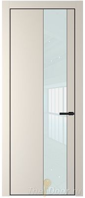 Дверь Profil Doors 19PE цвет Кремовая Магнолия (RAL 120-04) кромка Черный матовый RAL9005 стекло Lacobel Белый лак