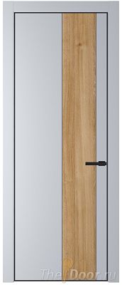 Дверь Profil Doors 19PE цвет Лайт Грей (RAL 870-01) кромка Черный матовый RAL9005 вставка Дуб Карамель