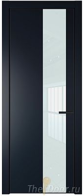 Дверь Profil Doors 19PE цвет Нэви Блу (RAL 7016) кромка Черный матовый RAL9005 стекло Lacobel Белый лак