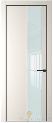 Дверь Profil Doors 19PE цвет Перламутр белый кромка Черный матовый RAL9005 стекло Lacobel Белый лак