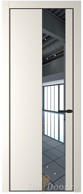 Дверь Profil Doors 19PE цвет Перламутр белый кромка Черный матовый RAL9005 стекло Зеркало
