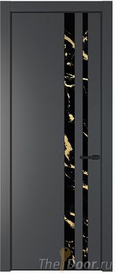 Дверь Profil Doors 20PE цвет Графит (Pantone 425С) кромка Черный матовый RAL9005 стекло Нефи черный узор золото