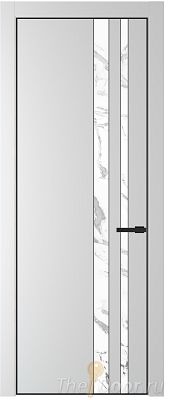 Дверь Profil Doors 20PE цвет Крем Вайт (RAL 120-02) кромка Черный матовый RAL9005 стекло Нефи белый узор серебро