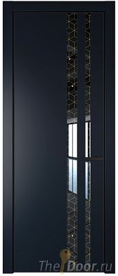Дверь Profil Doors 20PE цвет Нэви Блу (RAL 7016) кромка Черный матовый RAL9005 стекло Лоран узор золото