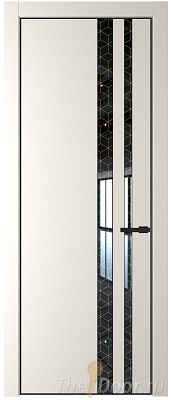 Дверь Profil Doors 20PE цвет Перламутр белый кромка Черный матовый RAL9005 стекло Лоран узор золото Дверь Profil Doors 20PE цвет Перламутр белый кромка Черный матовый RAL9005 стекло Лоран узор золото