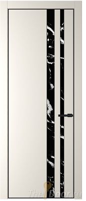 Дверь Profil Doors 20PE цвет Перламутр белый кромка Черный матовый RAL9005 стекло Нефи черный узор серебро