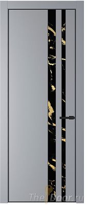 Дверь Profil Doors 20PE цвет Смоки (RAL 870-02) кромка Черный матовый RAL9005 стекло Нефи черный узор золото