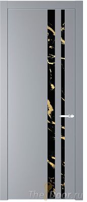Дверь Profil Doors 20PE цвет Смоки (RAL 870-02) кромка Серебро стекло Нефи черный узор золото