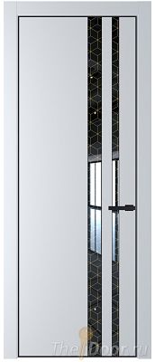 Дверь Profil Doors 20PE цвет Вайт (RAL 110 96 02) кромка Черный матовый RAL9005 стекло Лоран узор золото