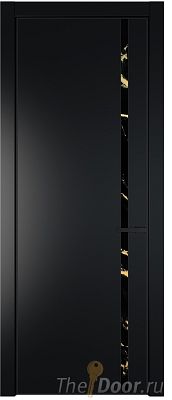 Дверь Profil Doors 21PE цвет Блэк кромка Черный матовый RAL9005 стекло Нефи черный узор золото