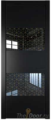 Дверь Profil Doors 22PE цвет Блэк кромка Черный матовый RAL9005 стекло Лоран узор золото