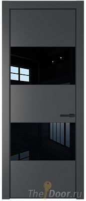 Дверь Profil Doors 22PE цвет Графит (Pantone 425С) кромка Черный матовый RAL9005 стекло Lacobel Черный лак