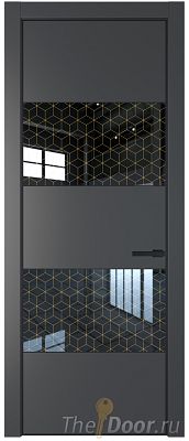 Дверь Profil Doors 22PE цвет Графит (Pantone 425С) кромка Черный матовый RAL9005 стекло Лоран узор золото Дверь Profil Doors 22PE цвет Графит (Pantone 425С) кромка Черный матовый RAL9005 стекло Лоран узор золото