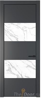Дверь Profil Doors 22PE цвет Графит (Pantone 425С) кромка Черный матовый RAL9005 стекло Нефи белый узор серебро