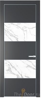 Дверь Profil Doors 22PE цвет Графит (Pantone 425С) кромка Серебро стекло Нефи белый узор серебро
