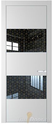 Дверь Profil Doors 22PE цвет Крем Вайт (RAL 120-02) кромка Серебро стекло Лоран узор золото