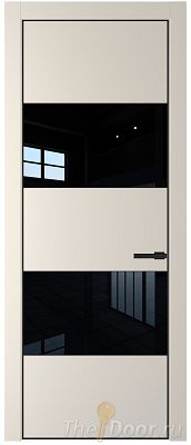 Дверь Profil Doors 22PE цвет Кремовая Магнолия (RAL 120-04) кромка Черный матовый RAL9005 стекло Lacobel Черный лак