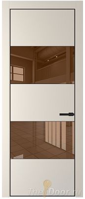 Дверь Profil Doors 22PE цвет Кремовая Магнолия (RAL 120-04) кромка Черный матовый RAL9005 стекло Зеркало Bronza