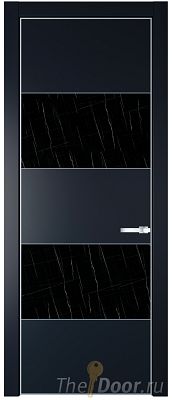 Дверь Profil Doors 22PE цвет Нэви Блу (RAL 7016) кромка Серебро стекло Неро мрамор