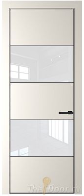 Дверь Profil Doors 22PE цвет Перламутр белый кромка Черный матовый RAL9005 стекло Lacobel лак Классик
