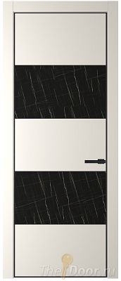 Дверь Profil Doors 22PE цвет Перламутр белый кромка Черный матовый RAL9005 стекло Неро мрамор