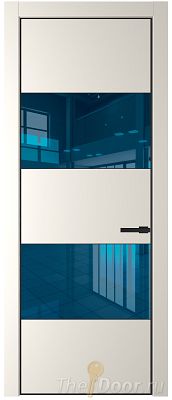 Дверь Profil Doors 22PE цвет Перламутр белый кромка Черный матовый RAL9005 стекло Зеркало Blue