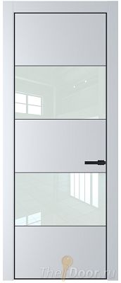 Дверь Profil Doors 22PE цвет Вайт (RAL 110 96 02) кромка Черный матовый RAL9005 стекло Lacobel Белый лак