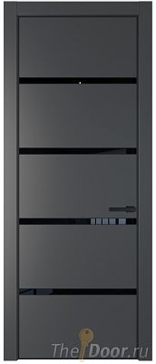 Дверь Profil Doors 23PE цвет Графит (Pantone 425С) кромка Черный матовый RAL9005 стекло Lacobel Черный лак
