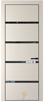 Дверь Profil Doors 23PE цвет Кремовая Магнолия (RAL 120-04) кромка Черный матовый RAL9005 стекло Лоран узор золото