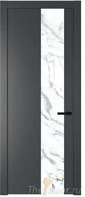 Дверь Profil Doors 19PW цвет Графит (Pantone 425С) стекло Нефи белый узор серебро молдинг Черный матовый
