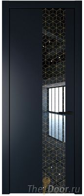Дверь Profil Doors 19PW цвет Нэви Блу (RAL 7016) стекло Лоран узор золото молдинг Черный матовый