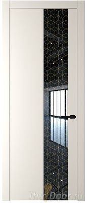 Дверь Profil Doors 19PW цвет Перламутр белый стекло Лоран узор золото молдинг Черный матовый